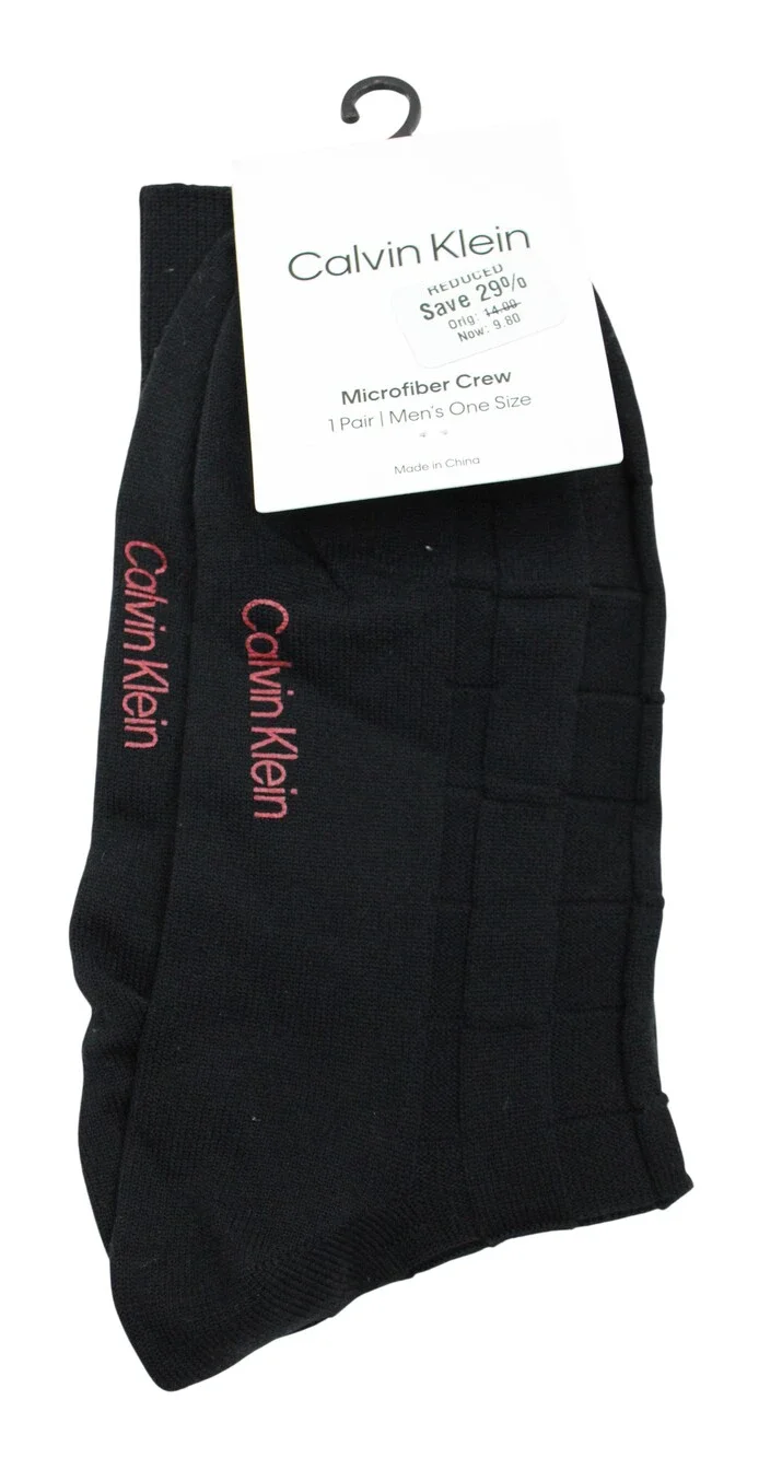Calvin Klein Socks Mens One Size Black Microfiber Crew Dress Geometric Pattern